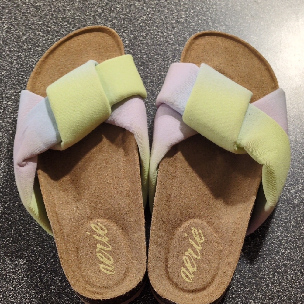 Aerie Pastel Multi-Color Tie-Dye Slide Sandals